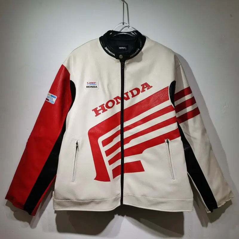 European and American Racing Baseball Uniforms Toronto Raptors Embroidered Pu Leather Sleeves Spliced ​​Plus Cotton Men's and Women's Motorcycle Jackets