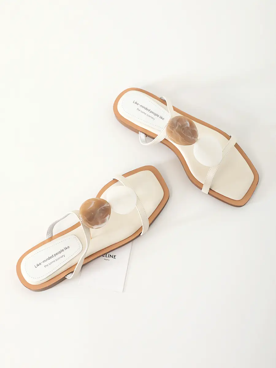 Jersey Homemade Niche Flats 2025 Summer Flat Heel Flip Flops 2025 Spring New arrival Genuine Leather Women's Sandals