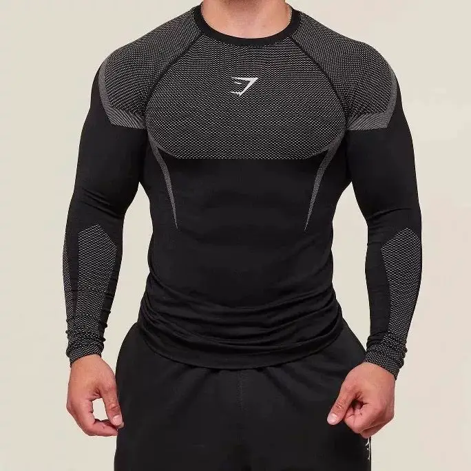 Gymshark Onyx5.0 Shark Seamless Men's Quick-Drying Top Tight-Fitting Sports Fitness Elastic Long Sleeve