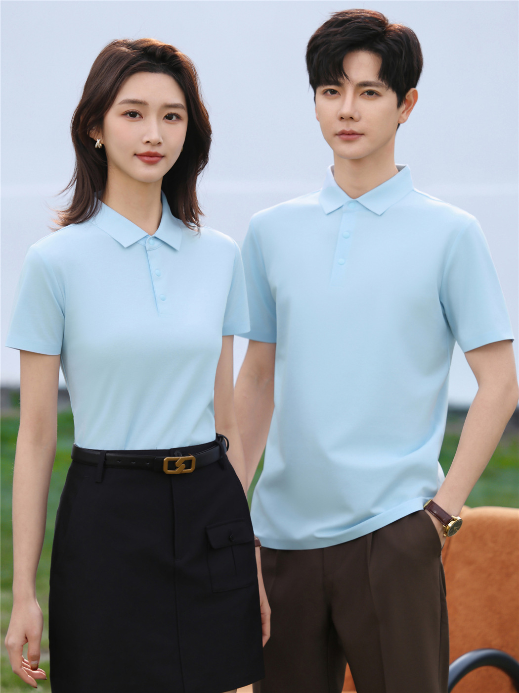210g 60 double-sided lyocell mercerized beaded polo shirt seamless short sleeve lapel T-shirt men's and women's work clothes
