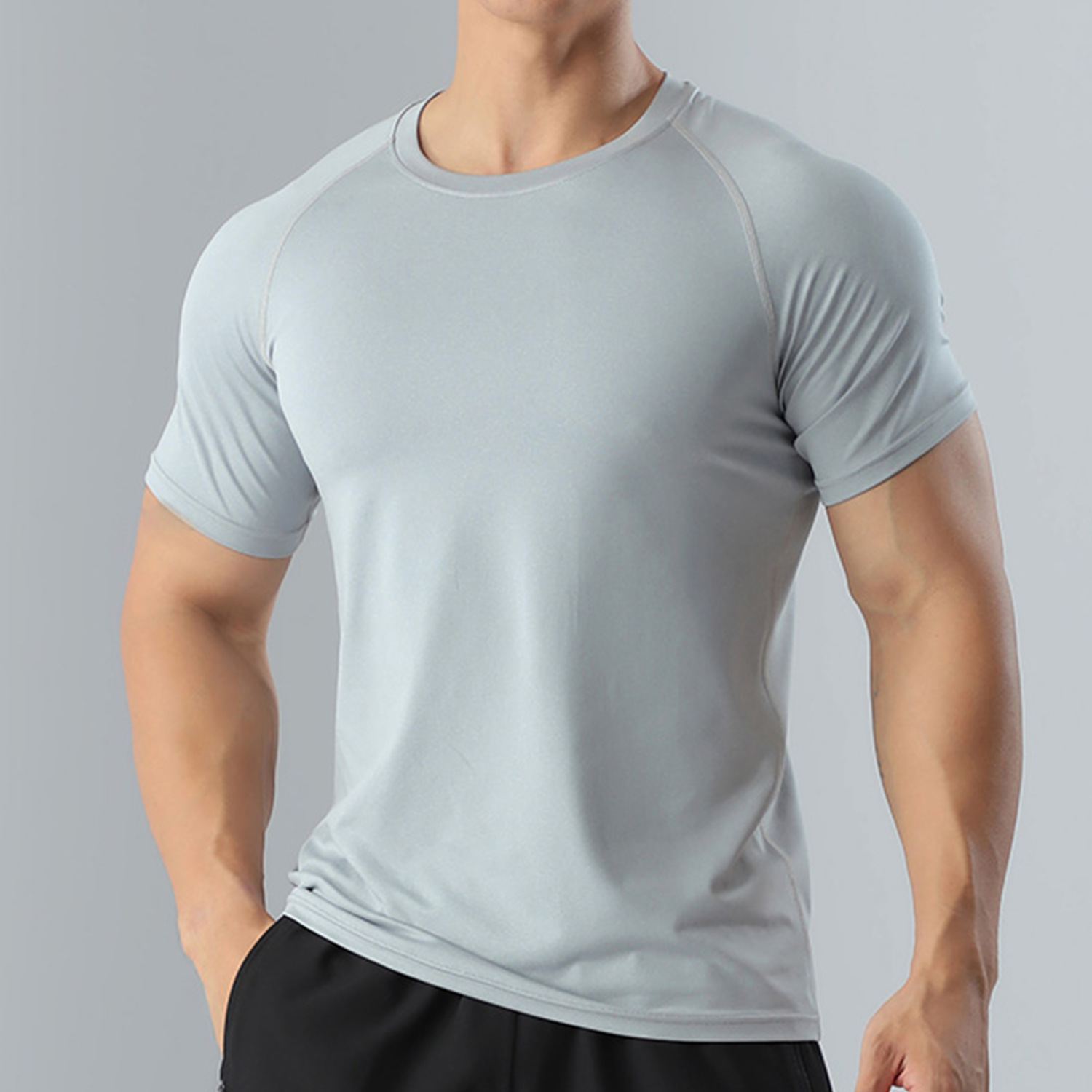 Foreign Trade Southeast Asia Men's Quick-Drying Clothing Round Neck Short-Sleeved Fitness Training Running Sportswear T-Shirt Breathable and Quick-Drying
