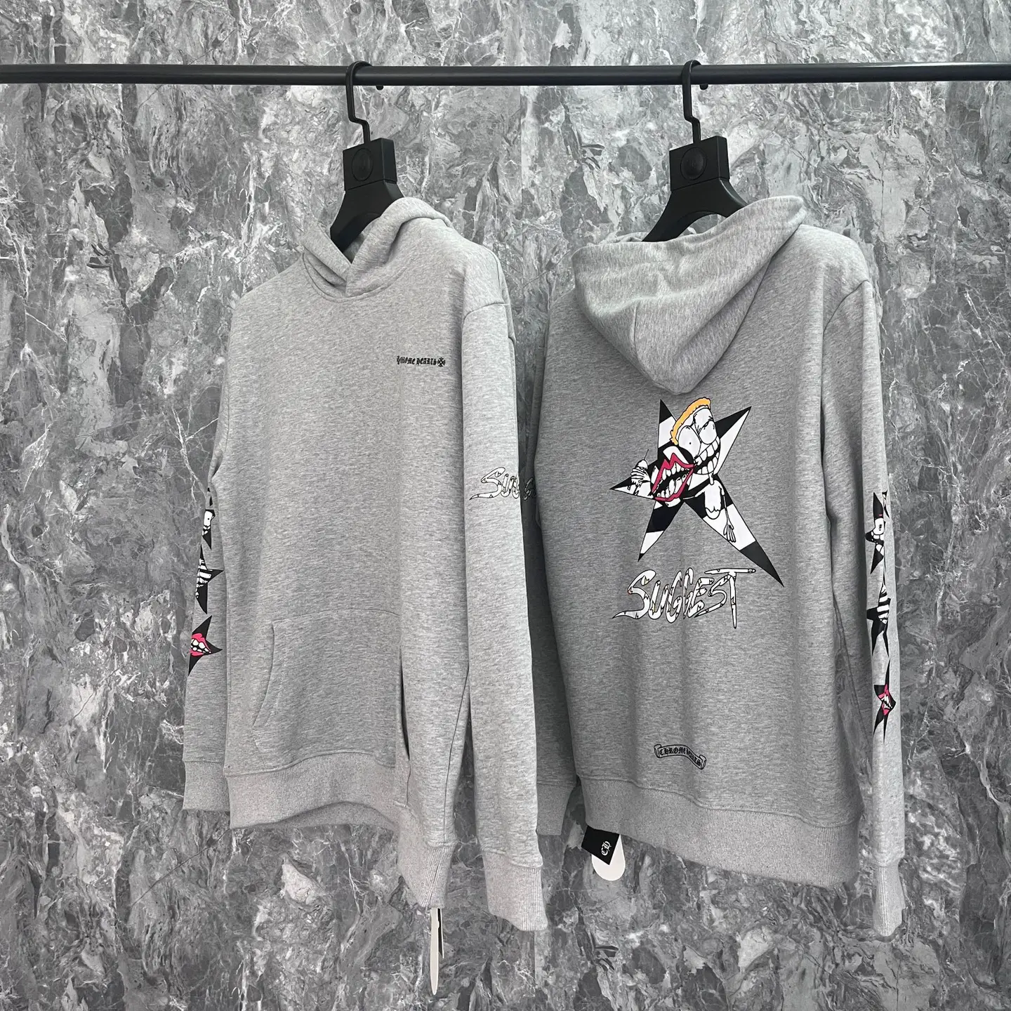 Foreign trade tide brand Chrome Heart gram Luo pure cotton zipper hooded sweater pants pants in stock wholesale