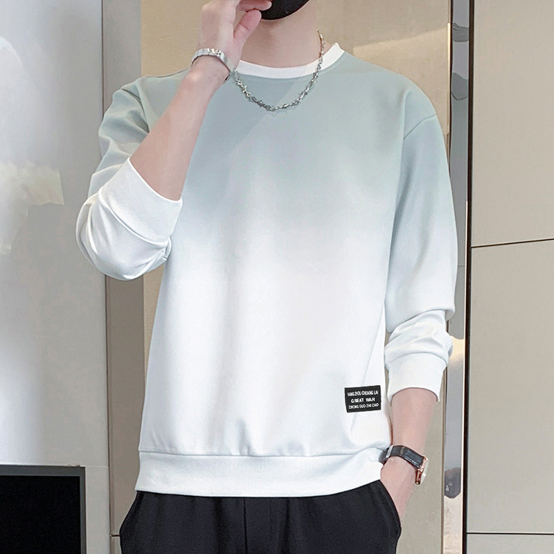 Men's Long-Sleeved Gradient Color Round-Neck Sweatshirt, Men's Spring Versatile Trendy Brand Loose-Fitting Inner Layering Shirt Top
