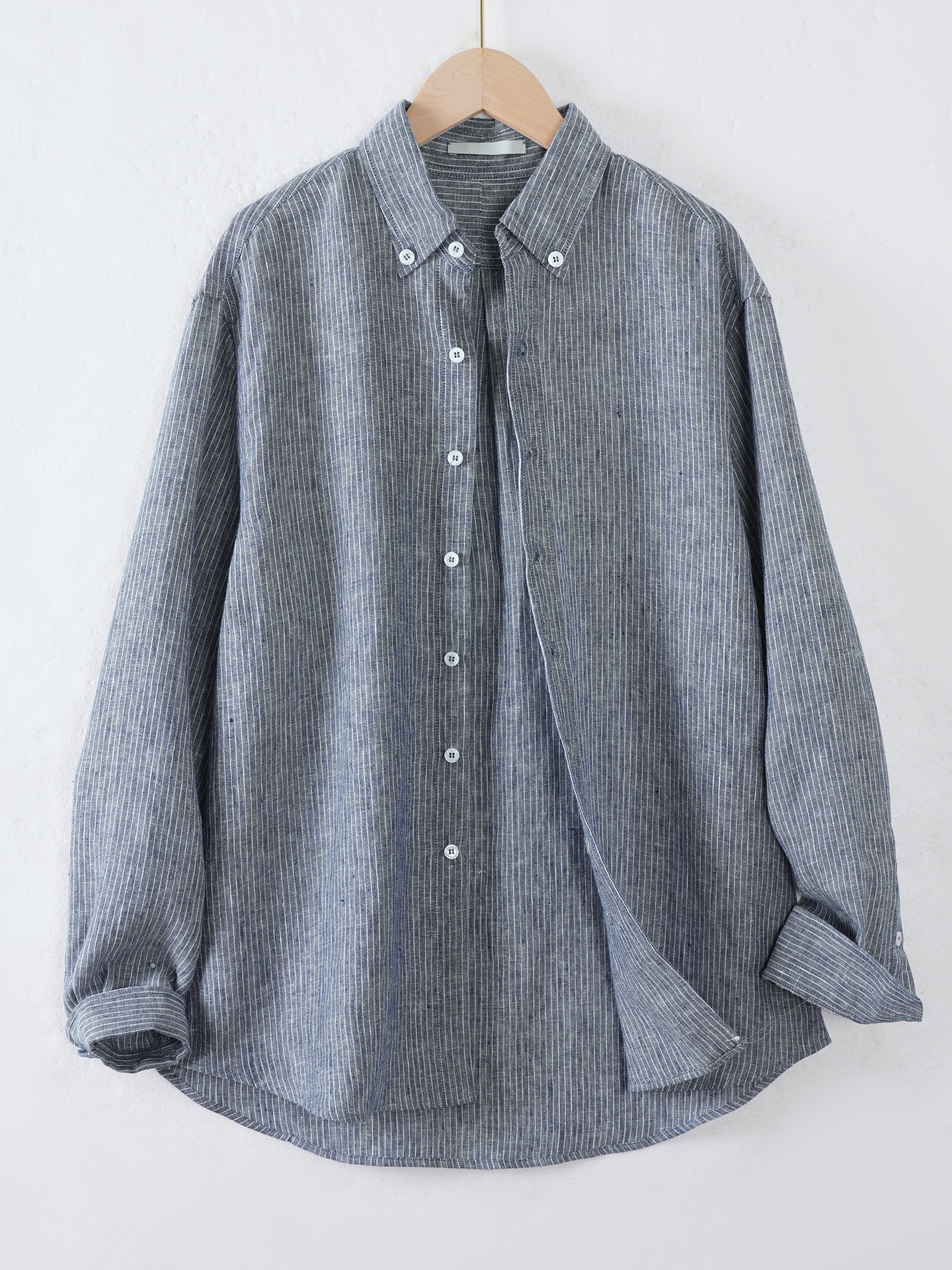 100% Linen Shirt for Men, Old Money Style, High-End Commuter Collared Top, Spring and Summer Breathable Long-Sleeve Linen Shirt