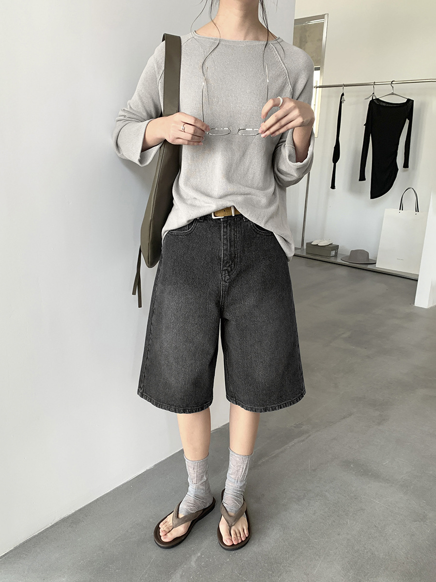 Love and Nancy Thirteen Lines 2026 Spring/Summer High-Waisted Vintage Washed Distressed Straight-Leg Pure Cotton Denim Shorts 03688