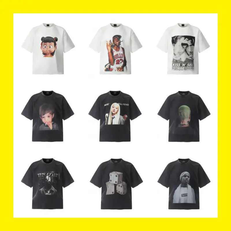 Saint Trendy 25 Spring New European and American Hip-Hop Distressed Letters Men's Trendy Brand Loose Couple Casual Short-Sleeved Summer