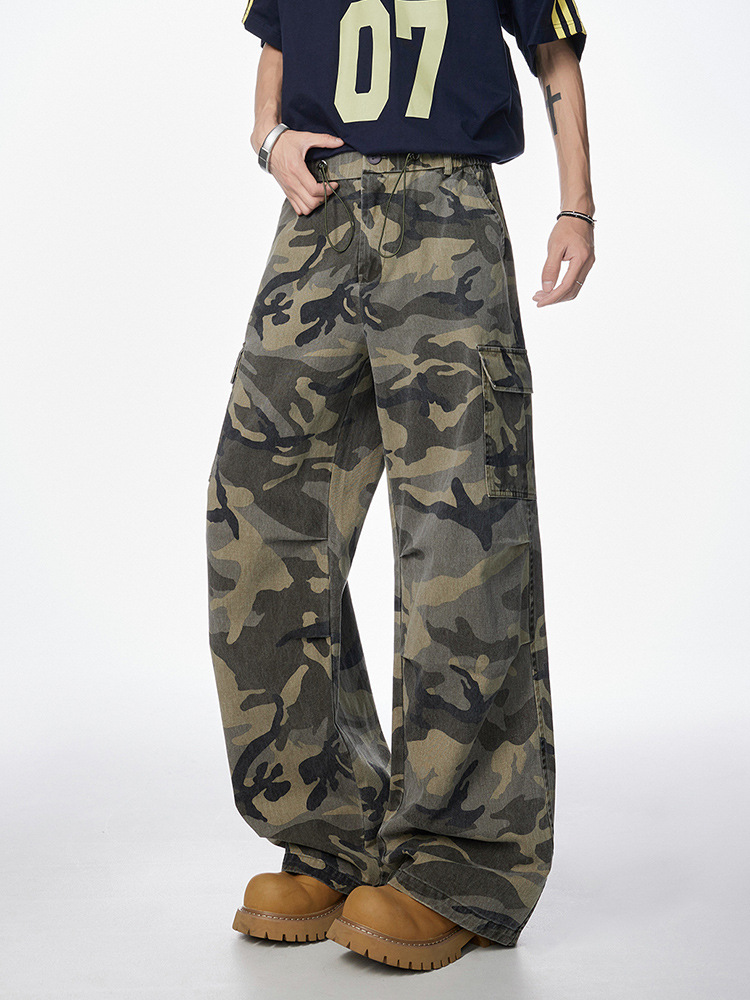 Jianheng American Style Retro Camouflage Overalls Men's Pure Cotton High Street Hip-Hop Loose Straight Hop Casual Pants