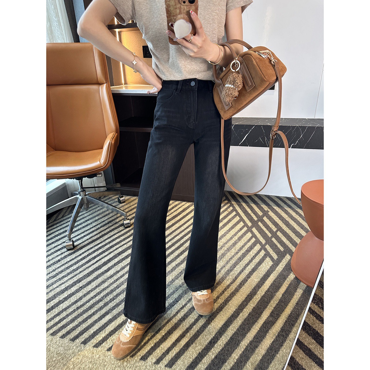 A Must-Have When Visiting the Store!~Black-Gray Flared Jeans for Women, 2026 New Spring Style, Slim Fit, Flattering for Petite Figures