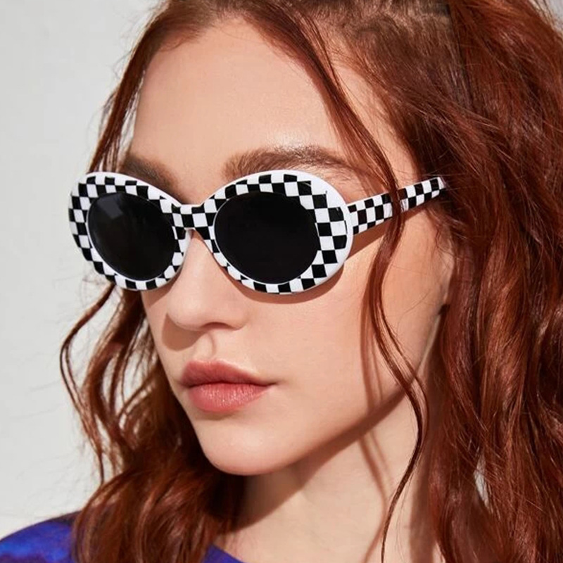 2020 European and American Oval Frame Harajuku Hip Hop Alien Sunglasses Retro Plaid Sunglasses Personalized Street Photograph Trendy