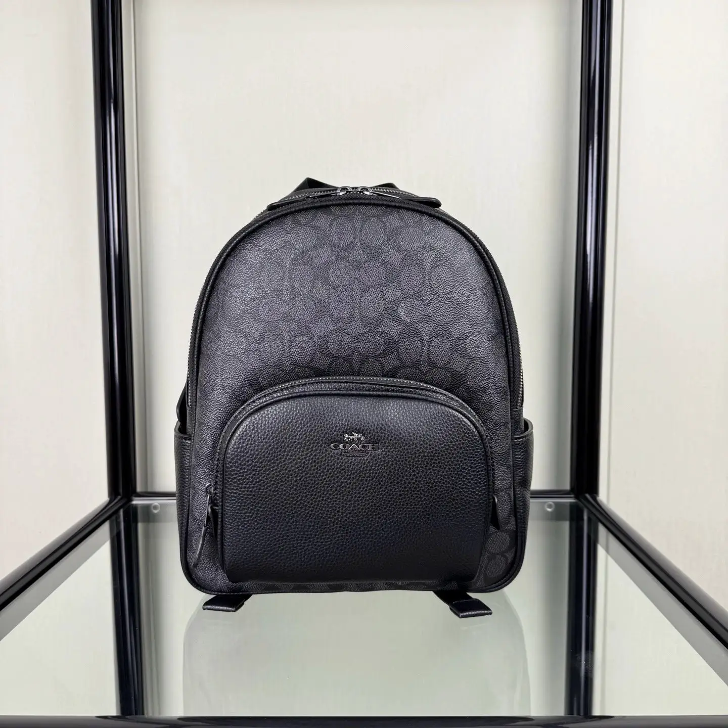 包包奥莱款中号女士牛仔布配皮双肩背包c CZ176 尺寸27.36.13全黑色