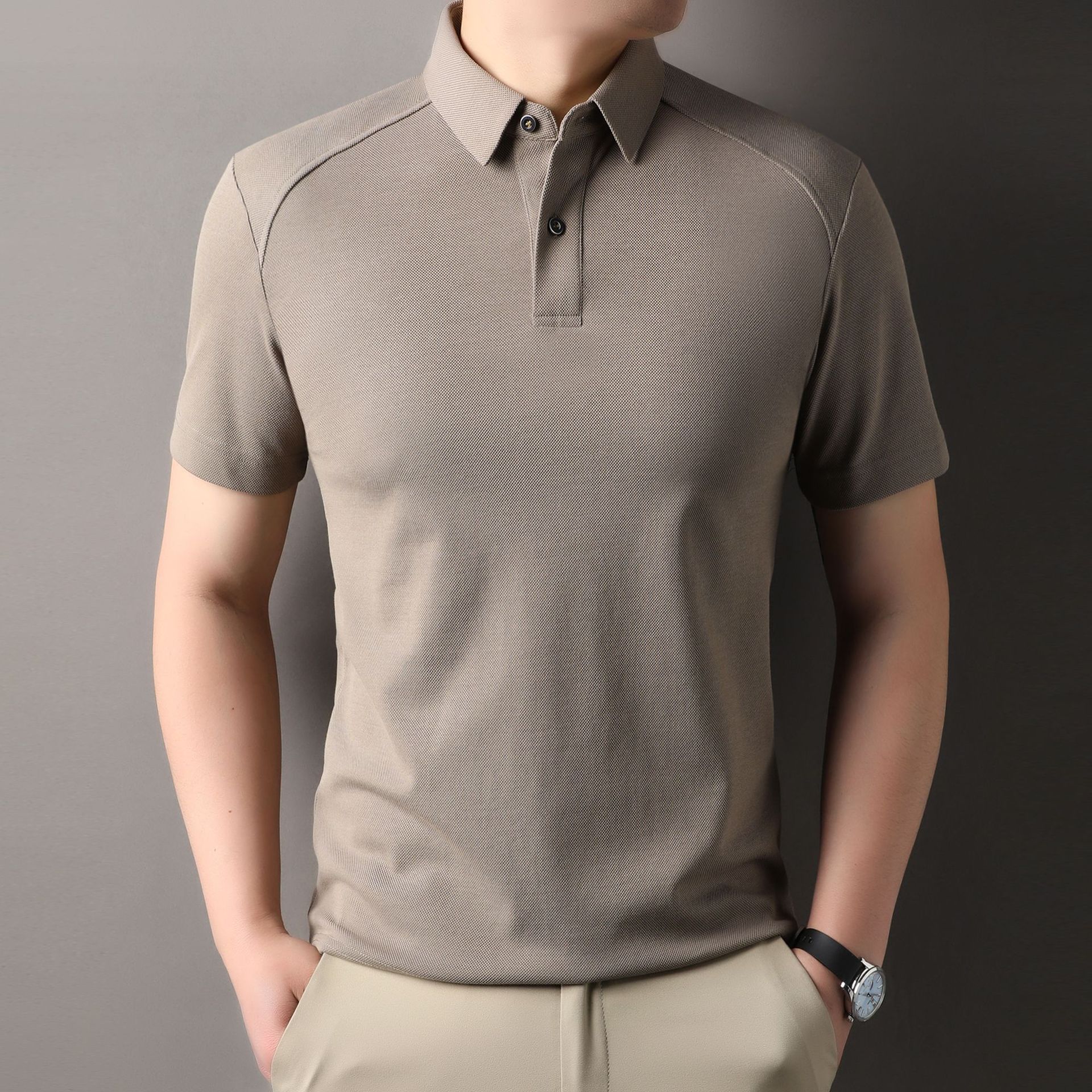 Cross-border summer solid color breathable polo men's middle-aged thin fashion lapel short sleeve casual men's t-shirt wholesale