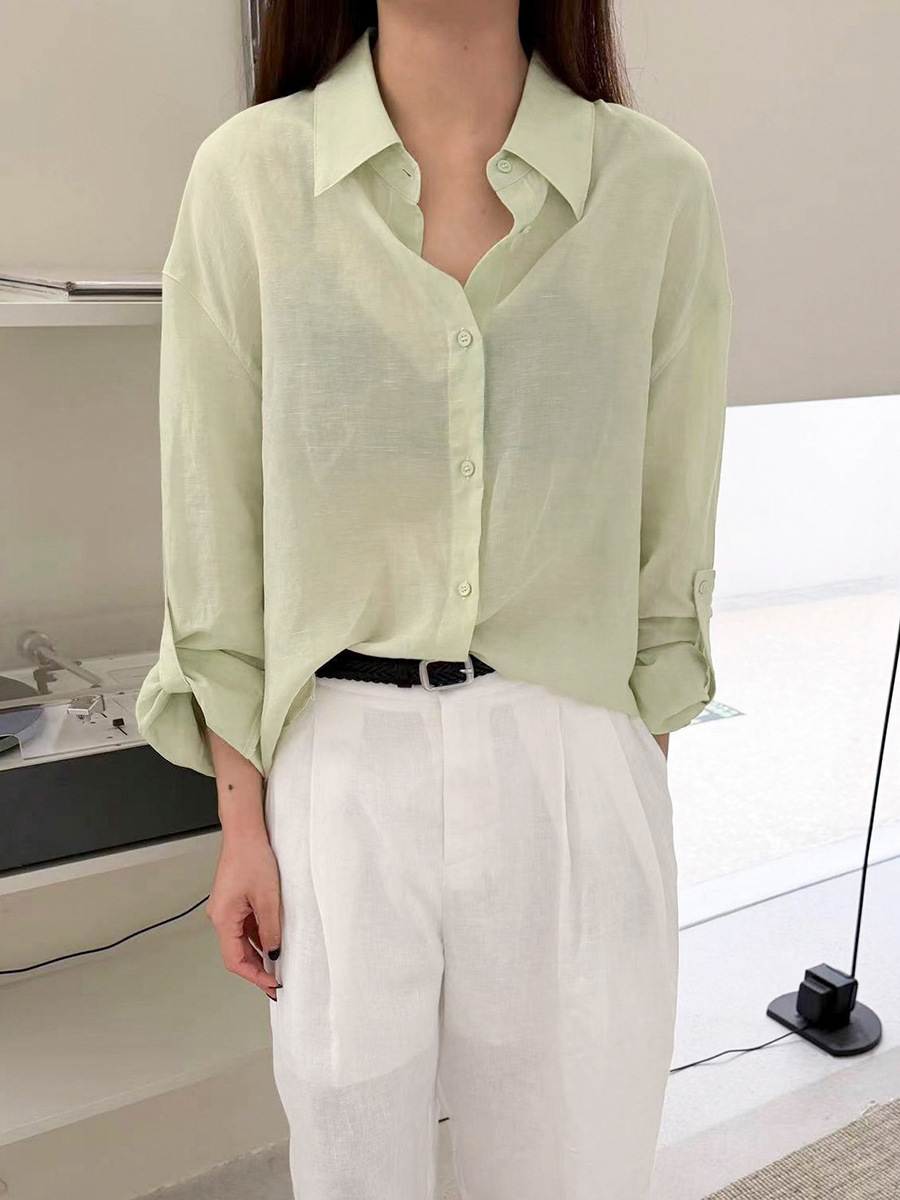Love and Nancy Thirteen Lines 2026 Summer Korean Style Adjustable Sleeve Loop Tencel Linen Lightweight Breathable Shirt 04288
