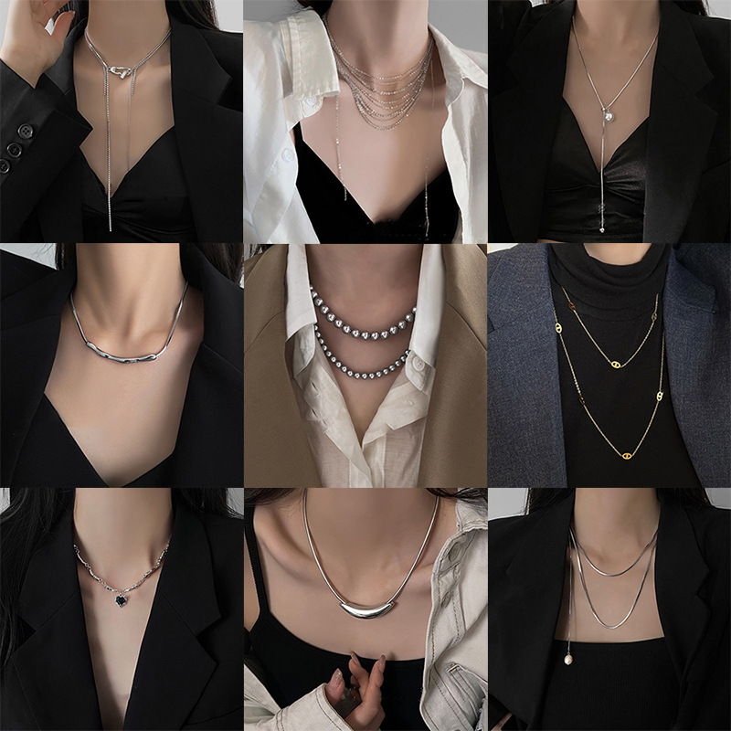 South Korea fashion love pin tassel pearl necklace cold wind commuter clavicle chain sweater chain high-grade necklace