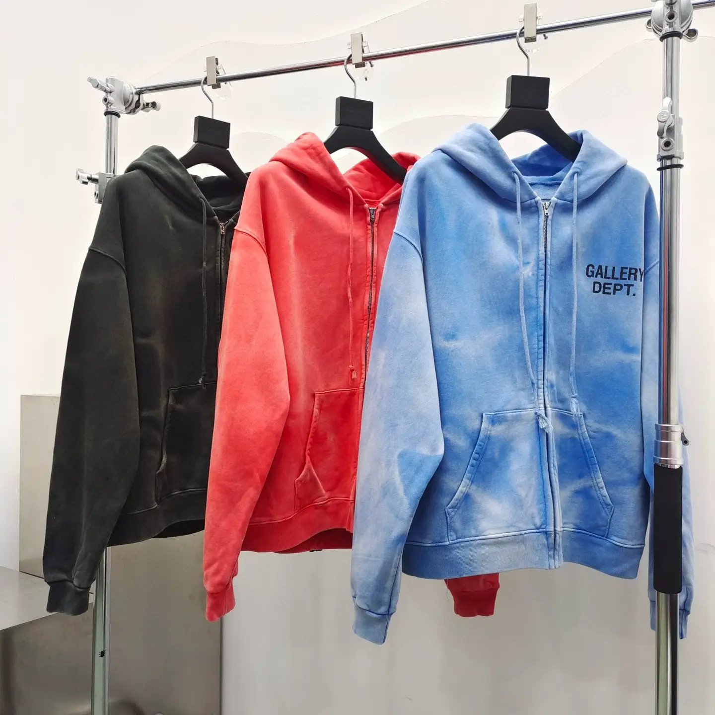 Gallery Dept. Water Ripple Washed Vintage American High Street Zip-Up Sweatshirt Hoodie