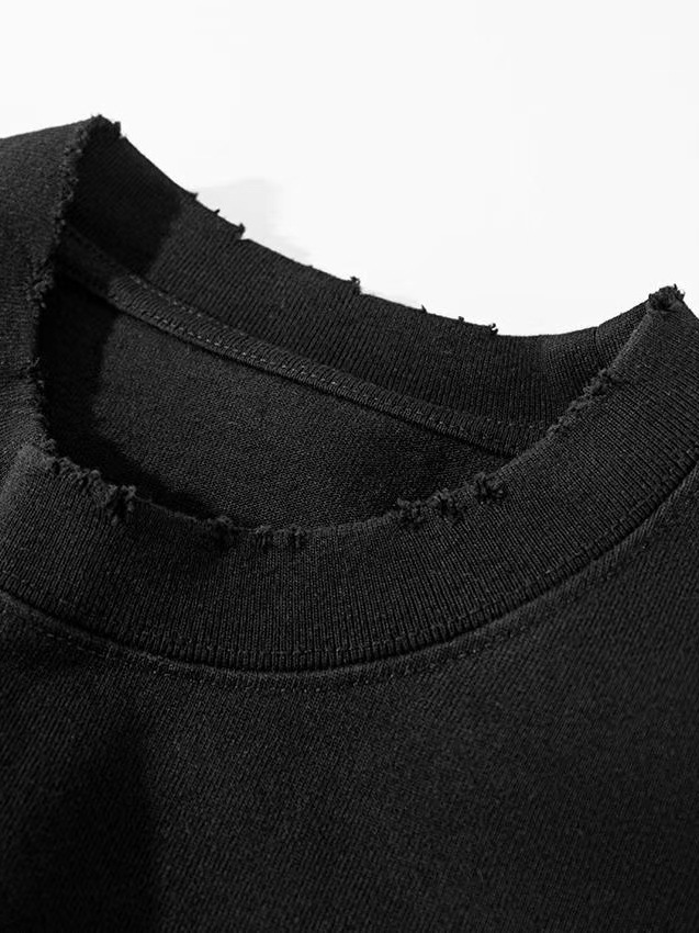420g Round Neck Heavyweight Distressed Short-Sleeve T-Shirt for Men, Summer European and American Trendy Brand, Oversized Loose Fit, Drop Shoulder, Versatile T-Shirt