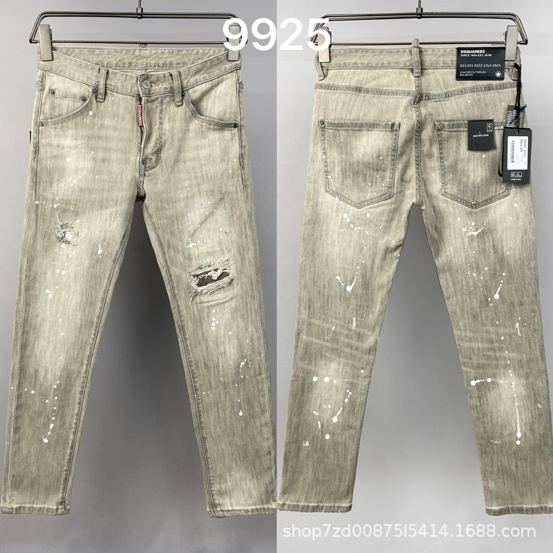 9925 Ripped Ash Personality D2 High Street Trendy Brand Jeans American Cross-border Men's Denim Trousers Europe Station Denim