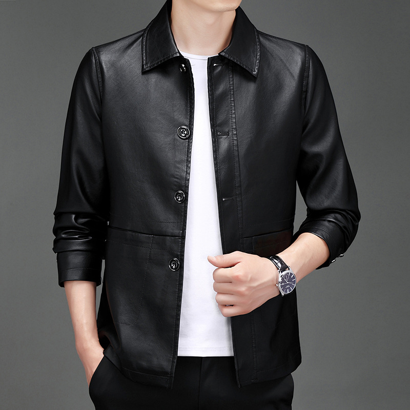 Men's Leather Clothing Slim-fit New Korean-style Fashionable Handsome Parker Clothing Casual Lapel Middle-aged Dad Jacket Coat