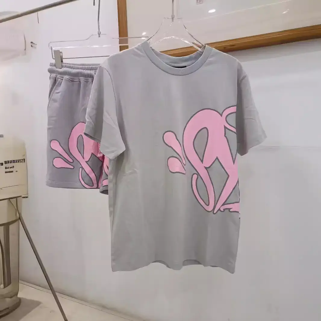 High Street Hip Hop Foam Letter Printing Short-sleeved T-shirt Shorts Men's Summer Fashion Brand Casual Sports suit