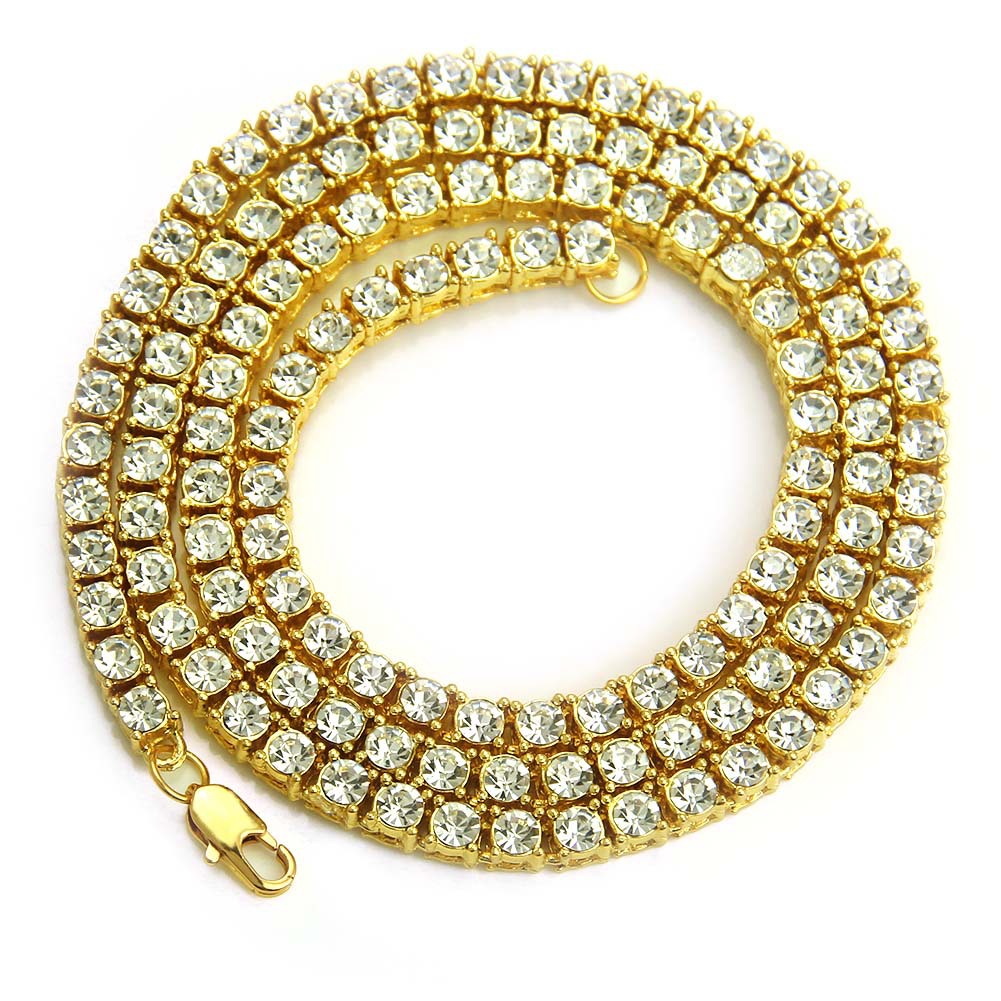 European and American Hip-Hop Men's Explosive Hip-Hop 1 Raib Diamond Alloy Necklace Rhinestone Single Raib Diamond Ice Buckle King Tennis Chain Necklace