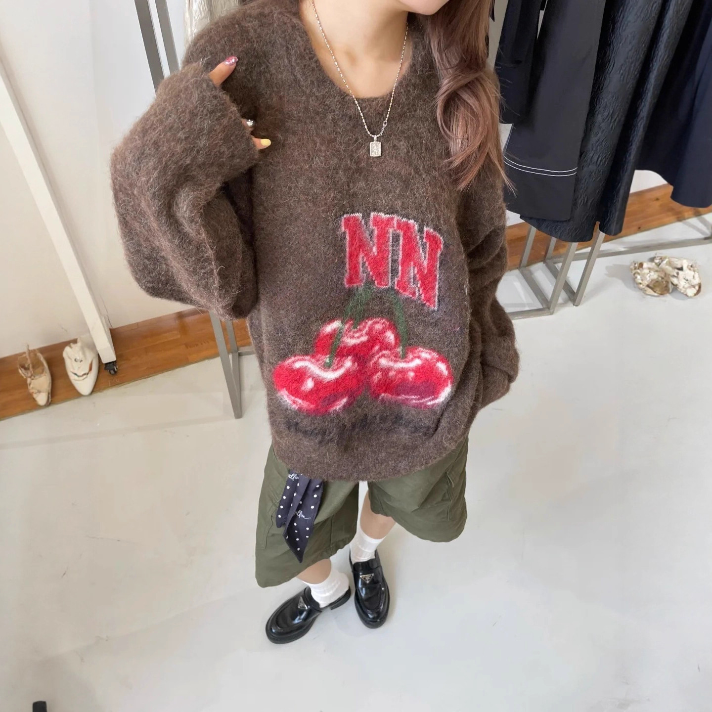 Real Wool 25 Autumn/Winter New Niche Classic Cherry Mohair Alpaca Color-Block Striped Cardigan Sweater Top