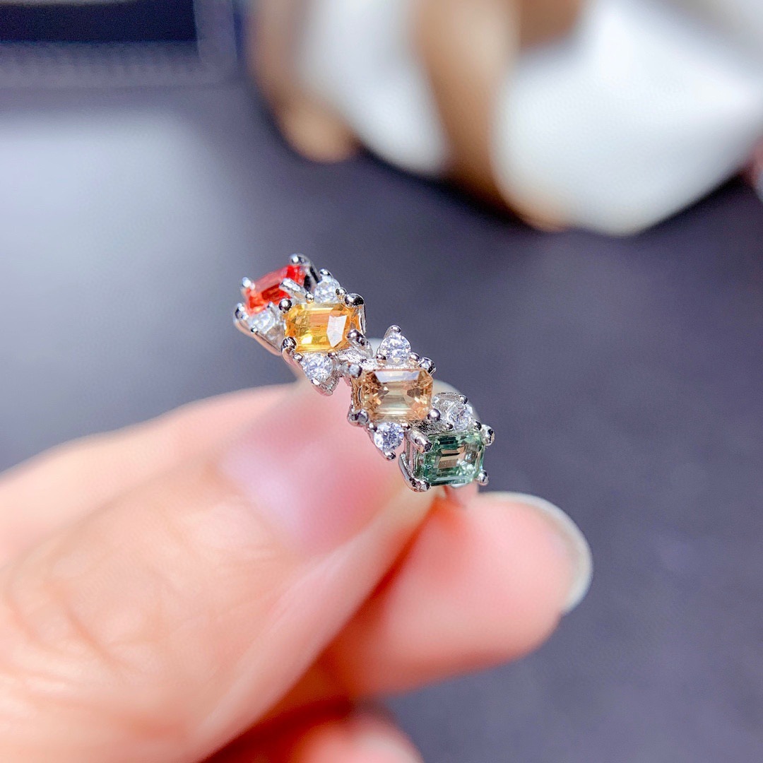 Cross-border Internet Celebrity Fashion Simple Light Luxury Style Design Ring Imitation Natural Colorful Tourmaline Open Ring Wholesale