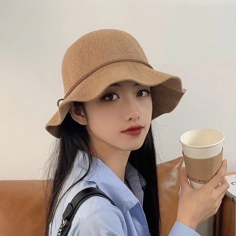 Hat Women's Summer New Bow Fisherman Hat Spring and Summer Korean Version Anti-Uv Straw Hat Versatile Knitted Sun Hat