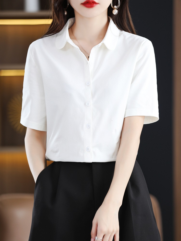 Pure Cotton Short-Sleeved Shirt for Women, Simple Workwear Top, 2026 Spring and Summer Workplace Polo Cardigan, Versatile Niche Shirt