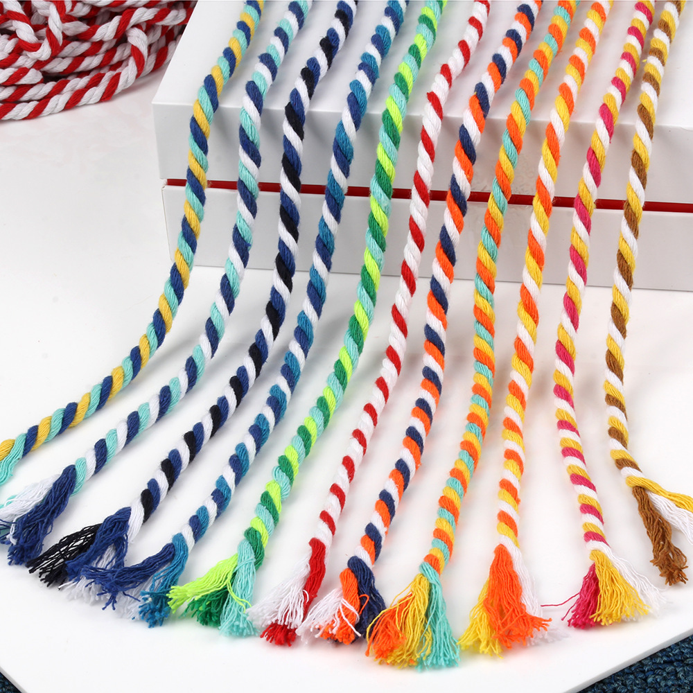 14 Ethnic Clothing Accessories Rope 5mm Colorful Three-Colorful Cotton Rope 5mm Three-Strand Twisted Rope Handmade DIY Braided Rope