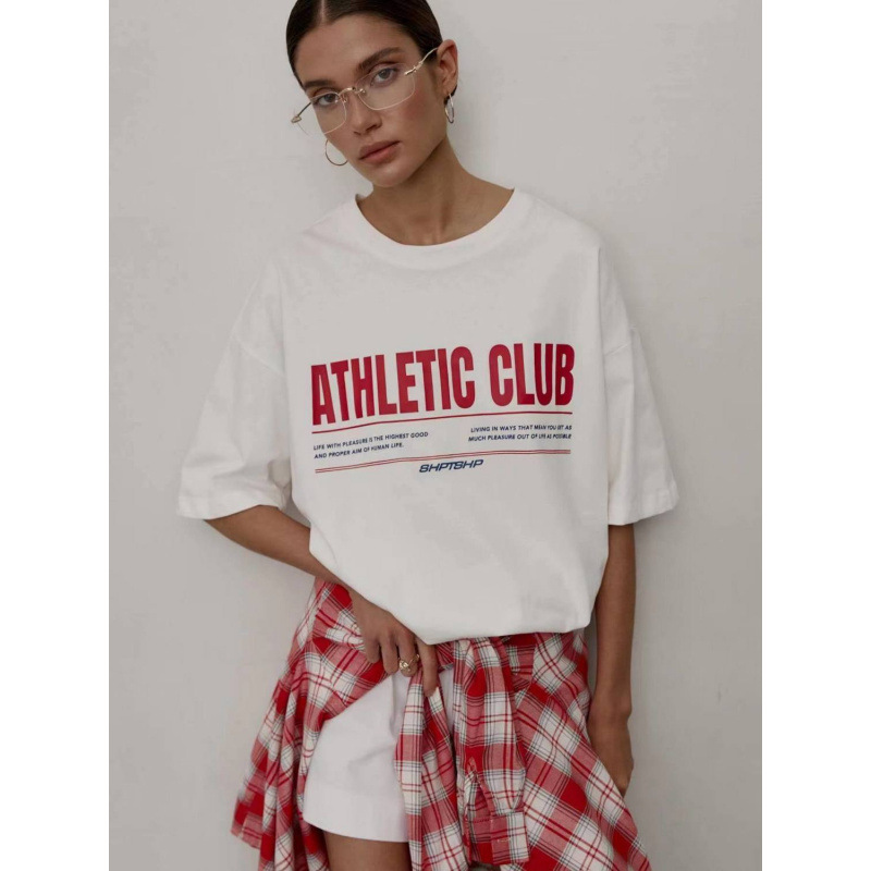 Ins-Style American Retro Simple Artistic Letter Print Short-Sleeve T-Shirt with a Stylish Design, Versatile and Slimming Top for Women