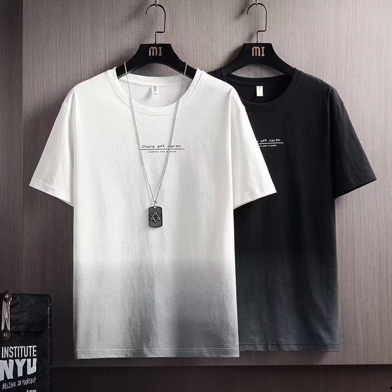 Gradient printed short-sleeved T-shirt men's 2023 Summer Korean style trendy casual round neck slim bottoming shirt top