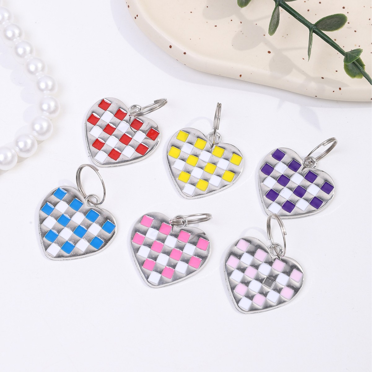 Cross-Border New Mosaic Peach Heart Dog Tag Cat Tag Zinc Alloy Pet Collar Pendant Laser Engraving Anti-Lost Tag