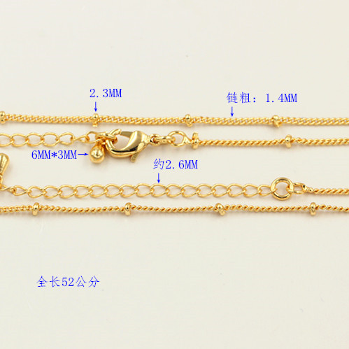 Copper Plated Gold Side Chain Verbal Chain Finished Chain Water Drop Tail Pendant Finished Chain Necklace Women's Neck Chain