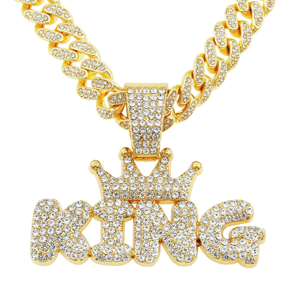 European and American Hip-Hop Cool Glow King Letter Pendant Necklace Necklace Men's Trendy Cool Cuban Chain Accessories