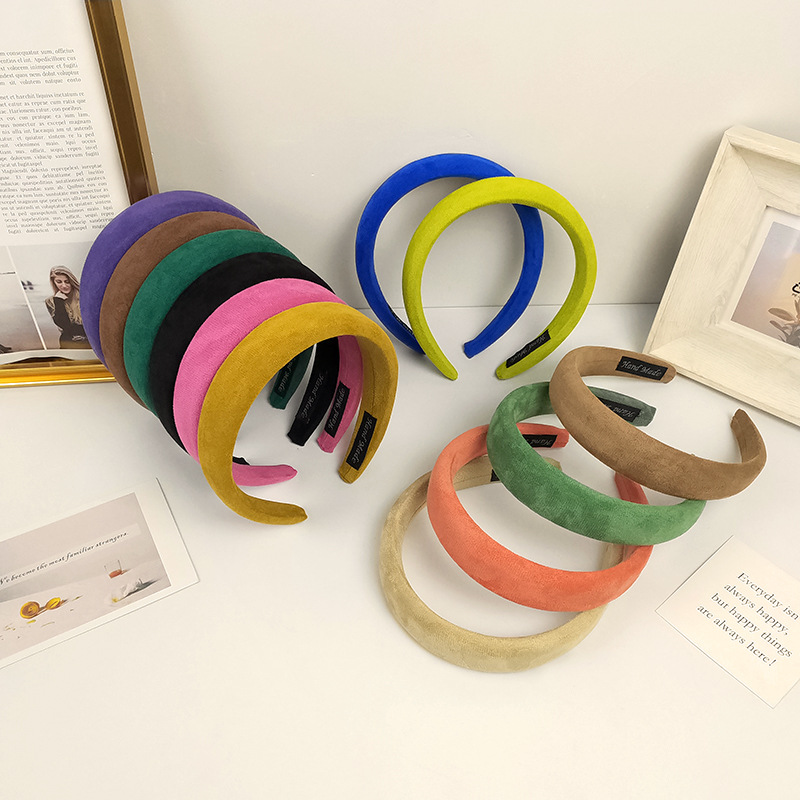 Korean Style Autumn and Winter New Stretch Velvet Hair Hoop High Cranial Top Face Skinny Sponge Head Hoop Internet Celebrity Women's Hair Pressing Card