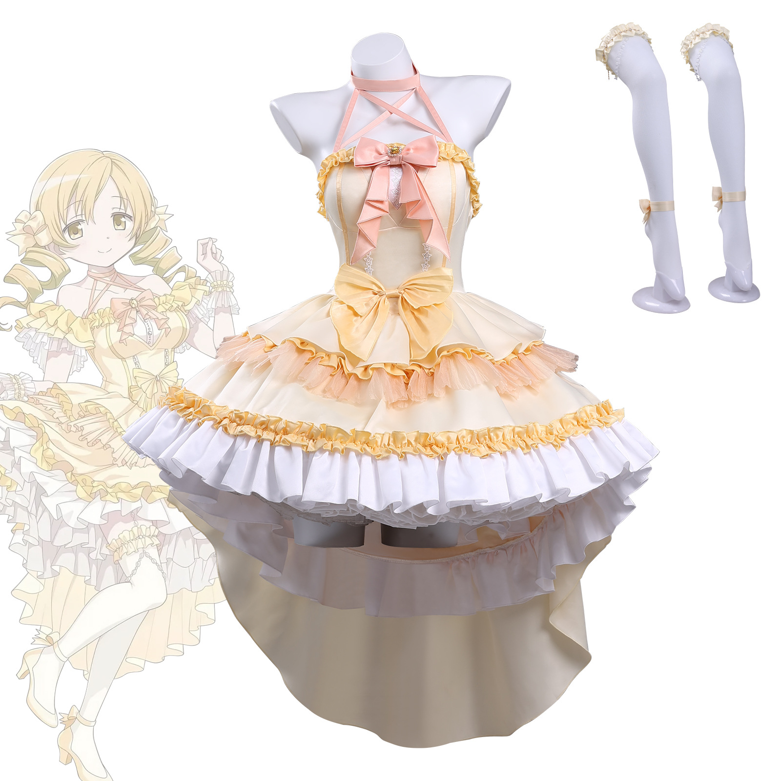 In-Stock Puella Magi Madoka Magica Cosplay Costume, Magical Girl Tomoe Mami Magia Performance Outfit Cosplay Clothing