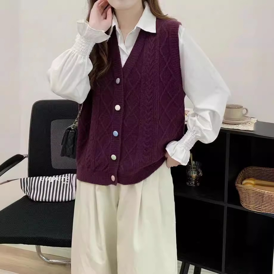 2024 Spring and Autumn New Twist Knitted Vest Cardigan Women's Loose Korean-style Stacked Sweater Vest with Waistcoat