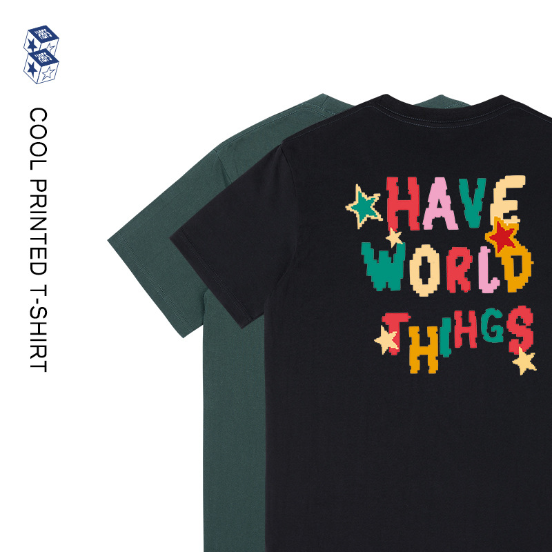 Men's Heavyweight Pure Cotton Street Hip-Hop Short-Sleeved T-Shirt Men's Colorfulful Letter Print Summer Niche Tops Women's Ins