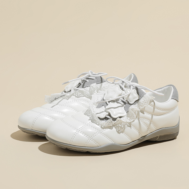 Cowhide Version 2026 Spring New Style Diagonal Strap Niche Design Korean Style Sports Casual Shoes Comfortable Ballet Shoes for Women