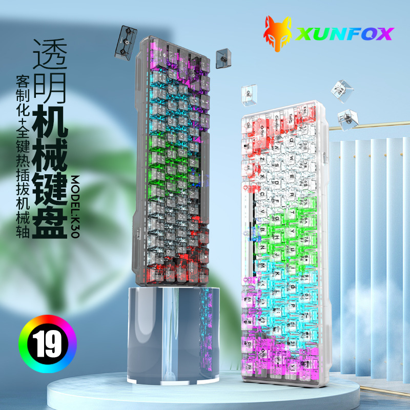 Hyun silver fox K30 transparent mechanical keyboard wired USB hot plug customized 61 key e-sports office keyboard cross-border