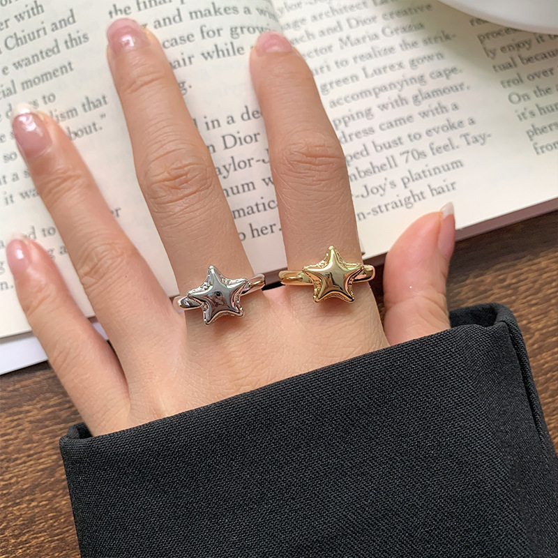 Lan zhi gold plating five-pointed star ring women's cold wind fashion personality hand jewelry open brass ring wholesale