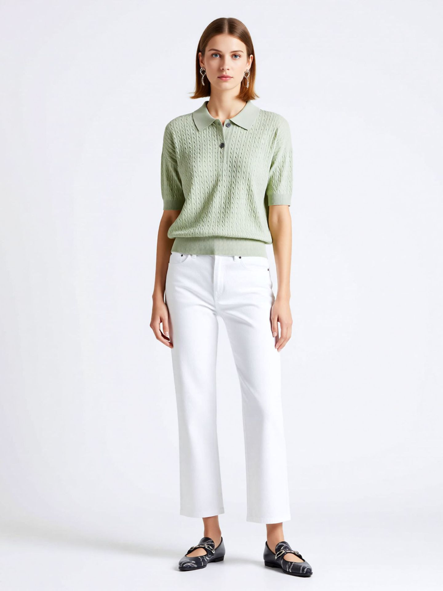 Bc Store Exclusive Sequin Polo Collar Knit Top for Women, 2026 Summer Thin Solid Color Old Money Style Short-Sleeve T-Shirt