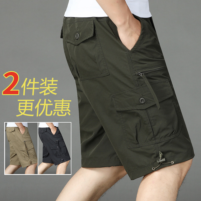 AliExpress Overseas Summer Thin Overalls Five-point Pants Men's Large Size Loose Multi-pocket Casual Pants Men's Mid-length Pants