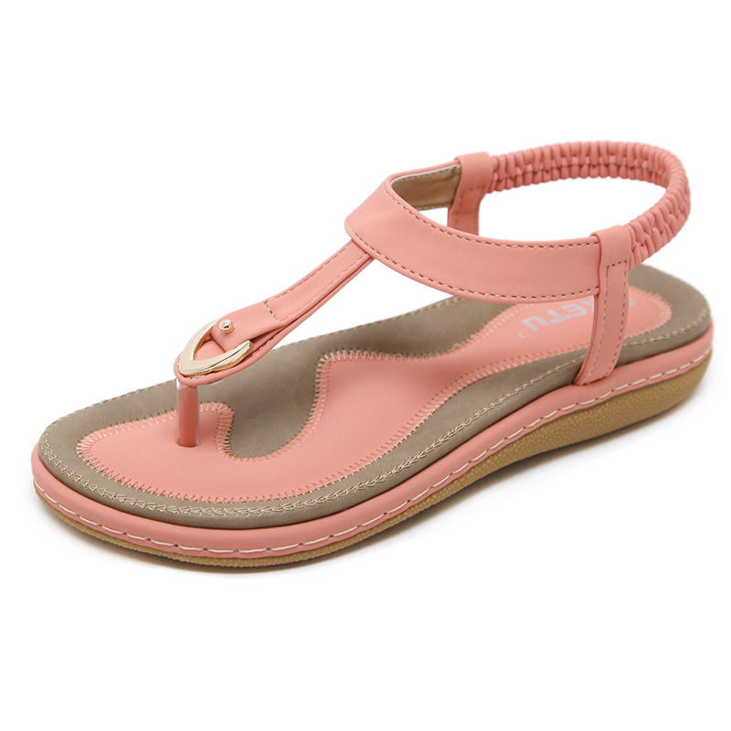 Cross-Border Summer 2025 New Sandals for Women Export Metal Large Size Buckle Embroidery Flats Shoes Wholesale Dropshipping