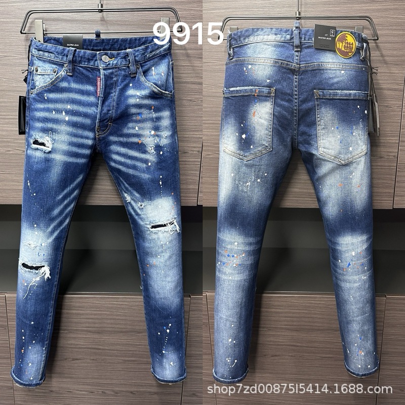 9915 Quadratic High Street Trendy Brand Jeans American Cross-border Men's Straight Jeans European Station Jeans