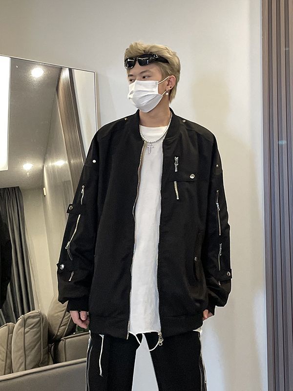 American vibe zipper multi-pocket functional outerwear men's spring pilot jacket loose fashion brand coat trendy