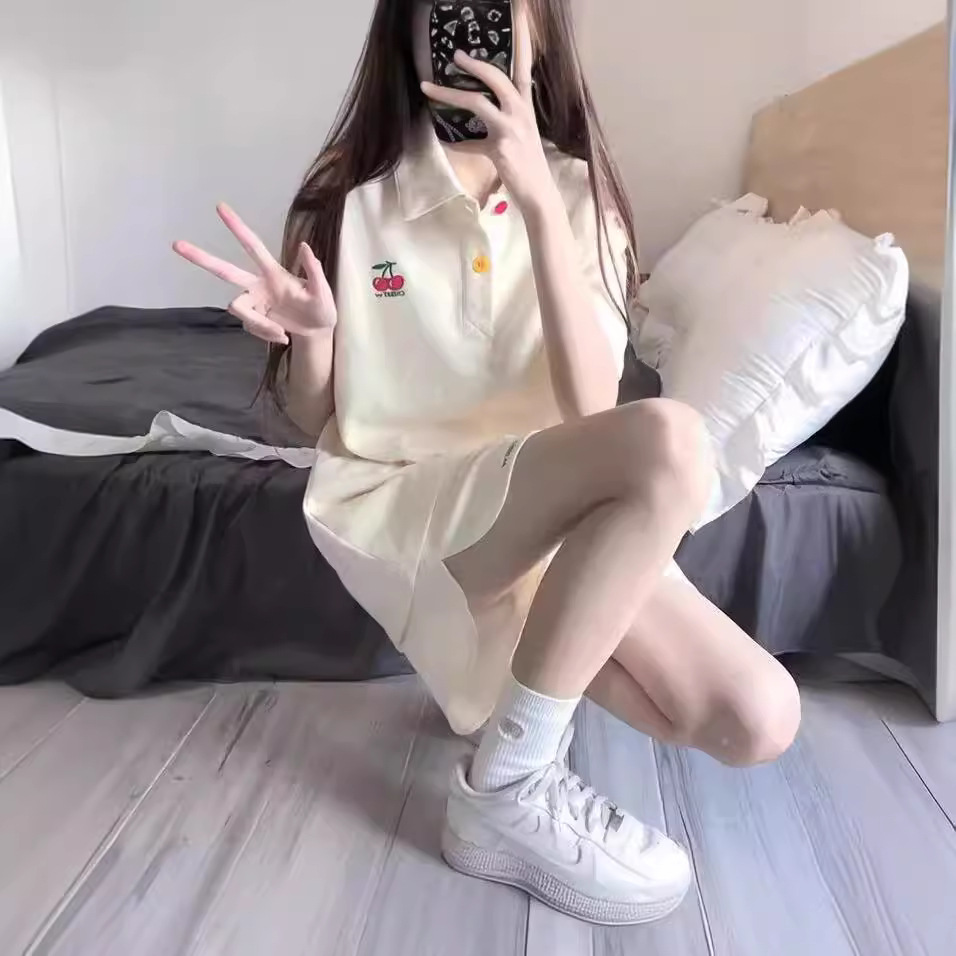 Cool feeling suit Polo collar sports women's Japanese and Korean summer sweet loose short sleeve shorts two-piece set