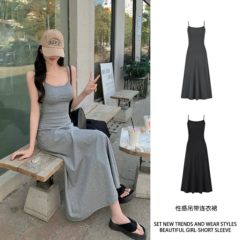 New Style Pure Cotton Suspender Long Dress, Sexy Kardashian Dress, Women's Summer Slim-Fitting Elegant Beach Vacation Dress, Suspender Dress