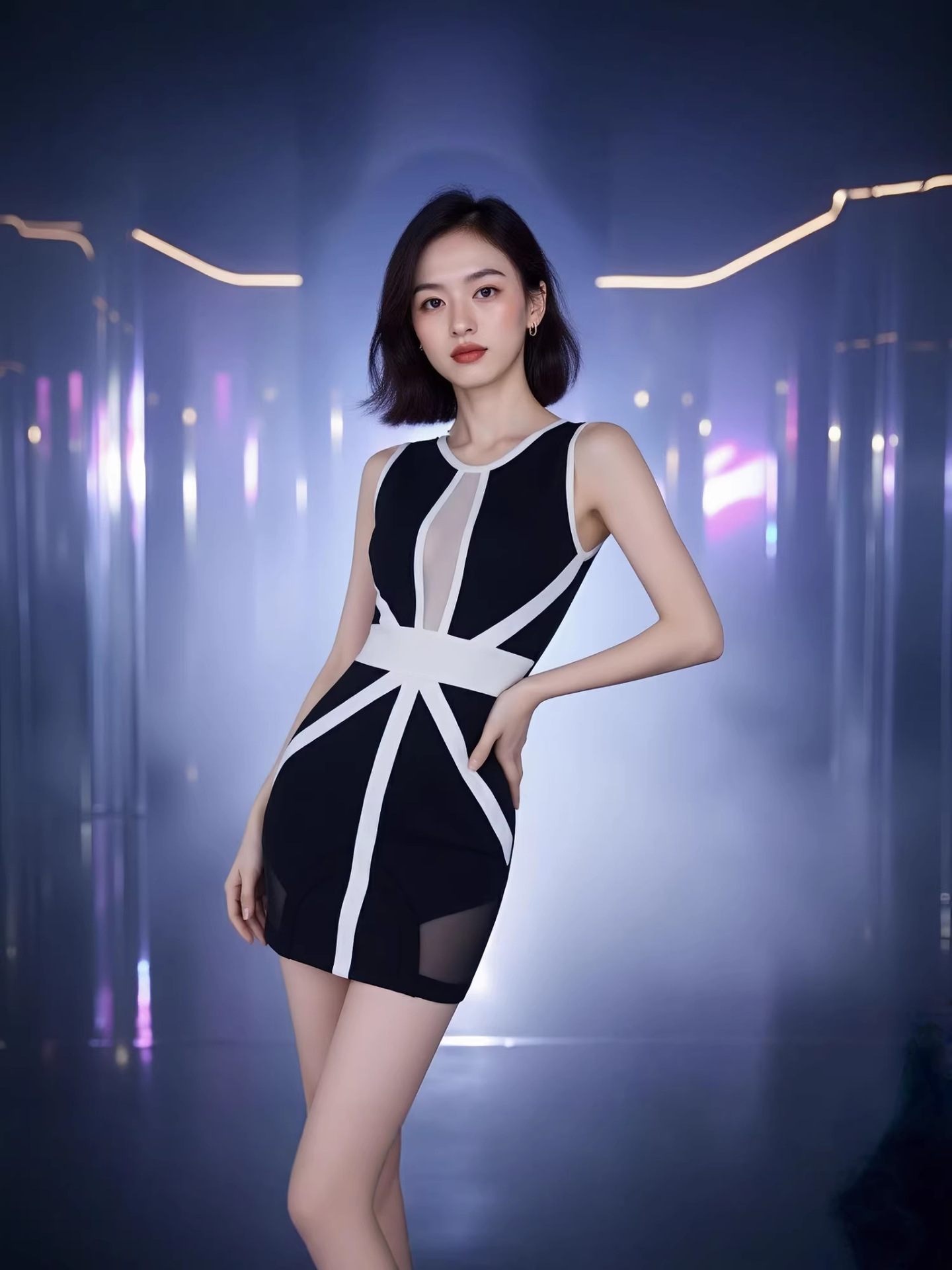 Trendy New Product: Sexy Black and White Contrast Cut-Out Bandage Dress, Elegant Celebrity-Style Bodycon Dress