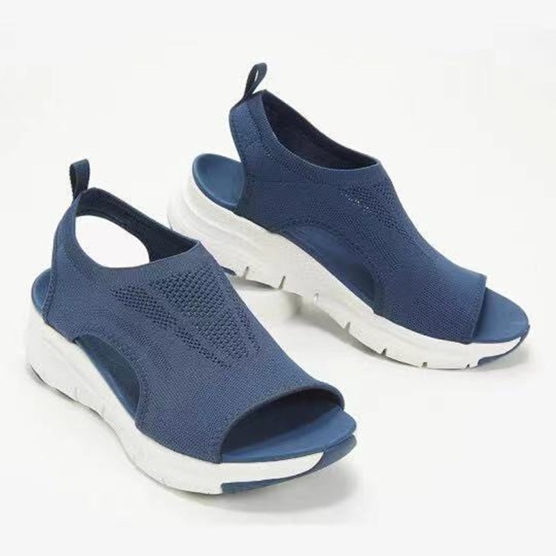 2022 new foreign trade large size fly woven wedge casual sandals Europe and the United States cross-border fish mouth breathable summer sports sandals