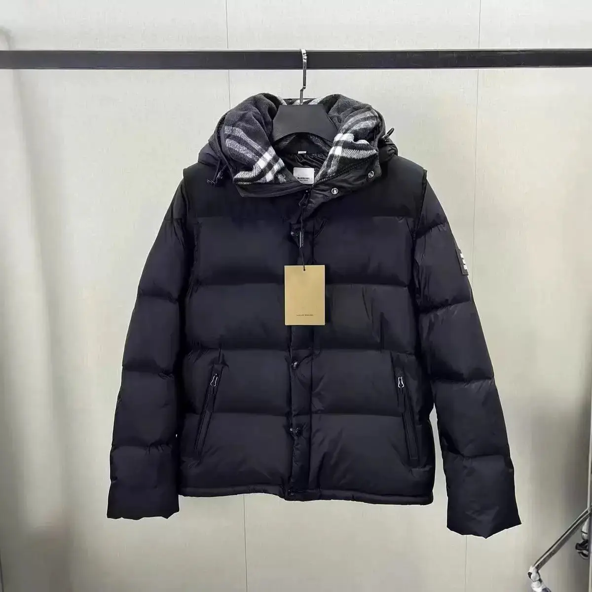 B家羽绒服男女同款脱袖外套黑灰领可拆袖外套外贸跨境